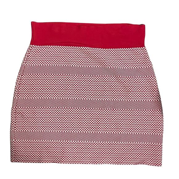 BCBG Maxazria Womens Red White Fair Isle Power Stretch Skirt Size Large - Picture 2 of 8